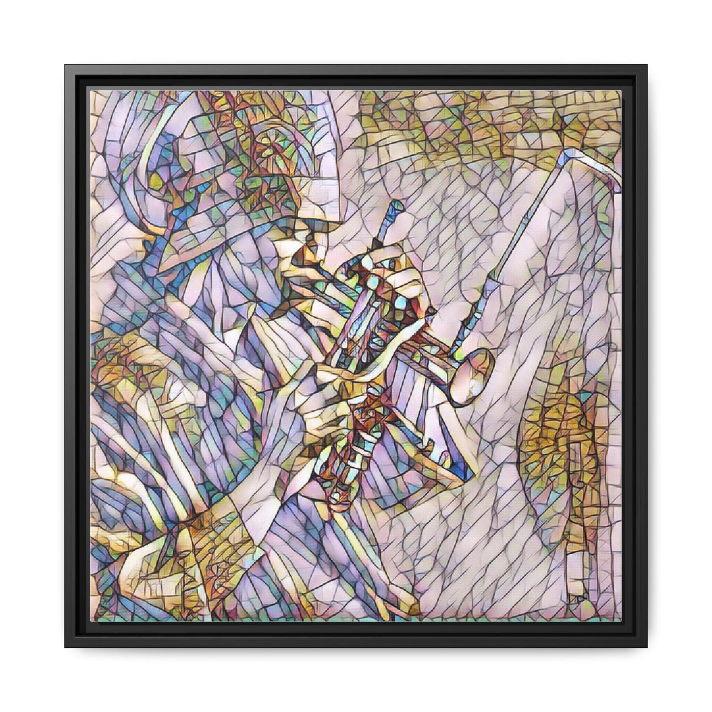 Framed Abstract Trumpet Player Matte Canvas Art