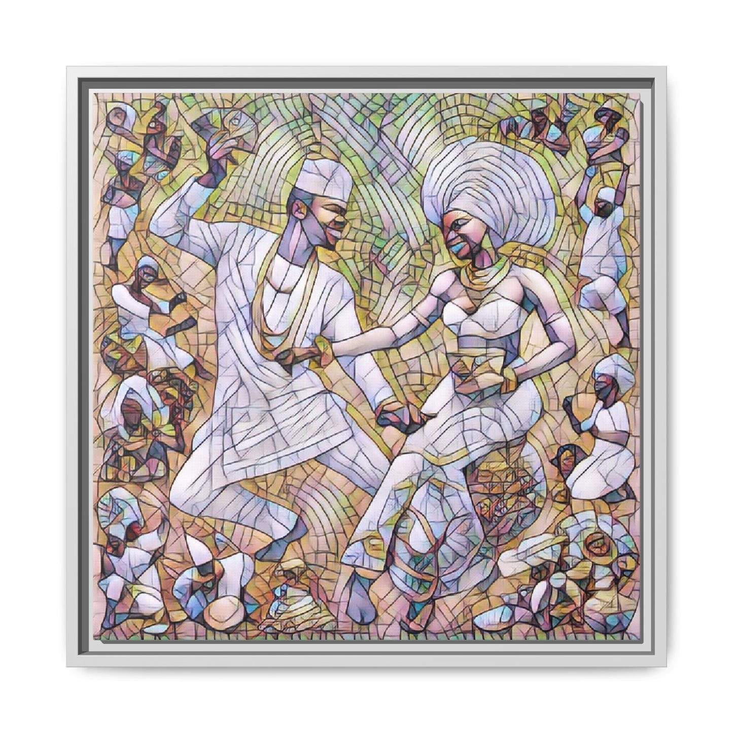 Afrobeat Celebration Matte Framed Canvas — Vibrant Dancers Wall Art