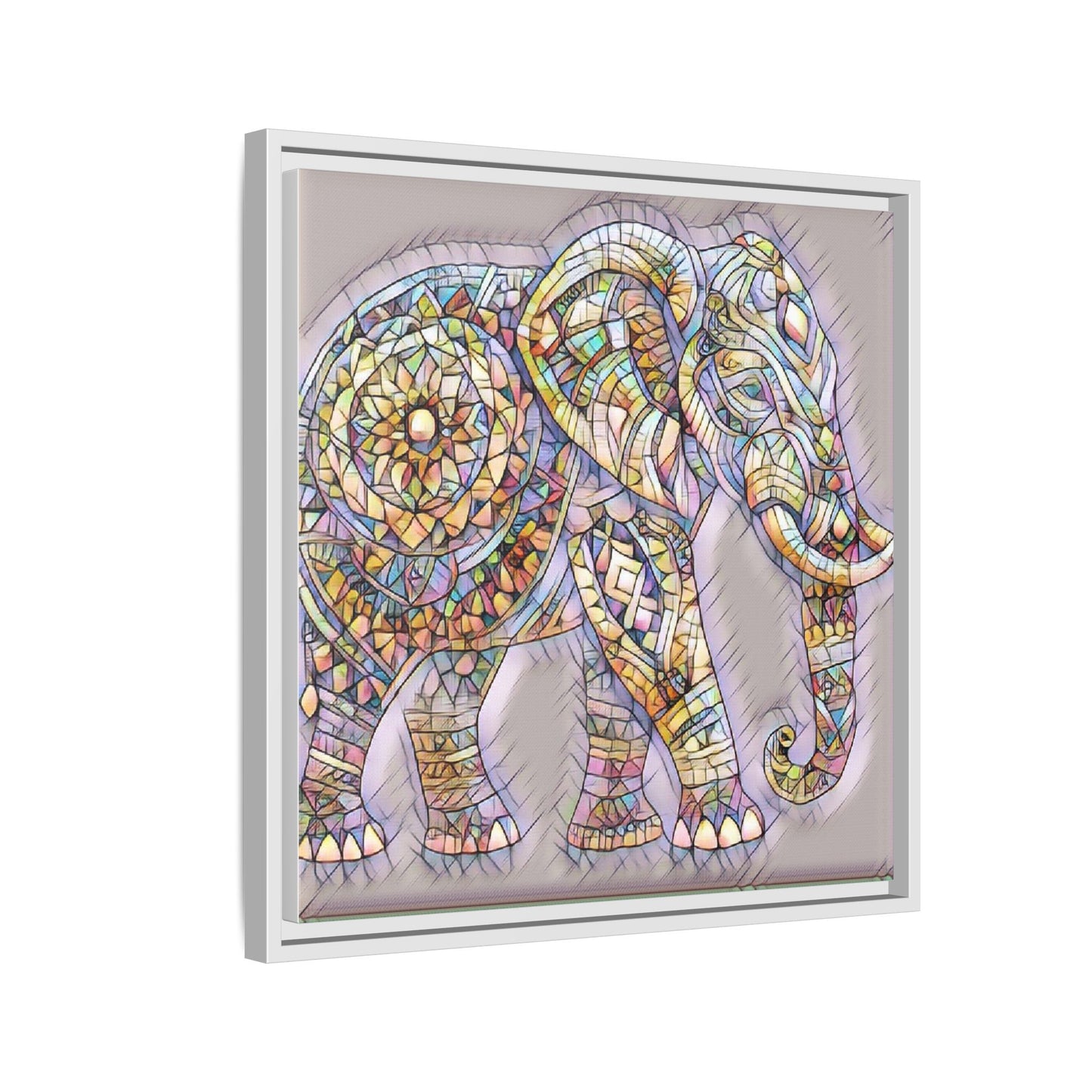 Colorful Mosaic Elephant Framed Canvas Print