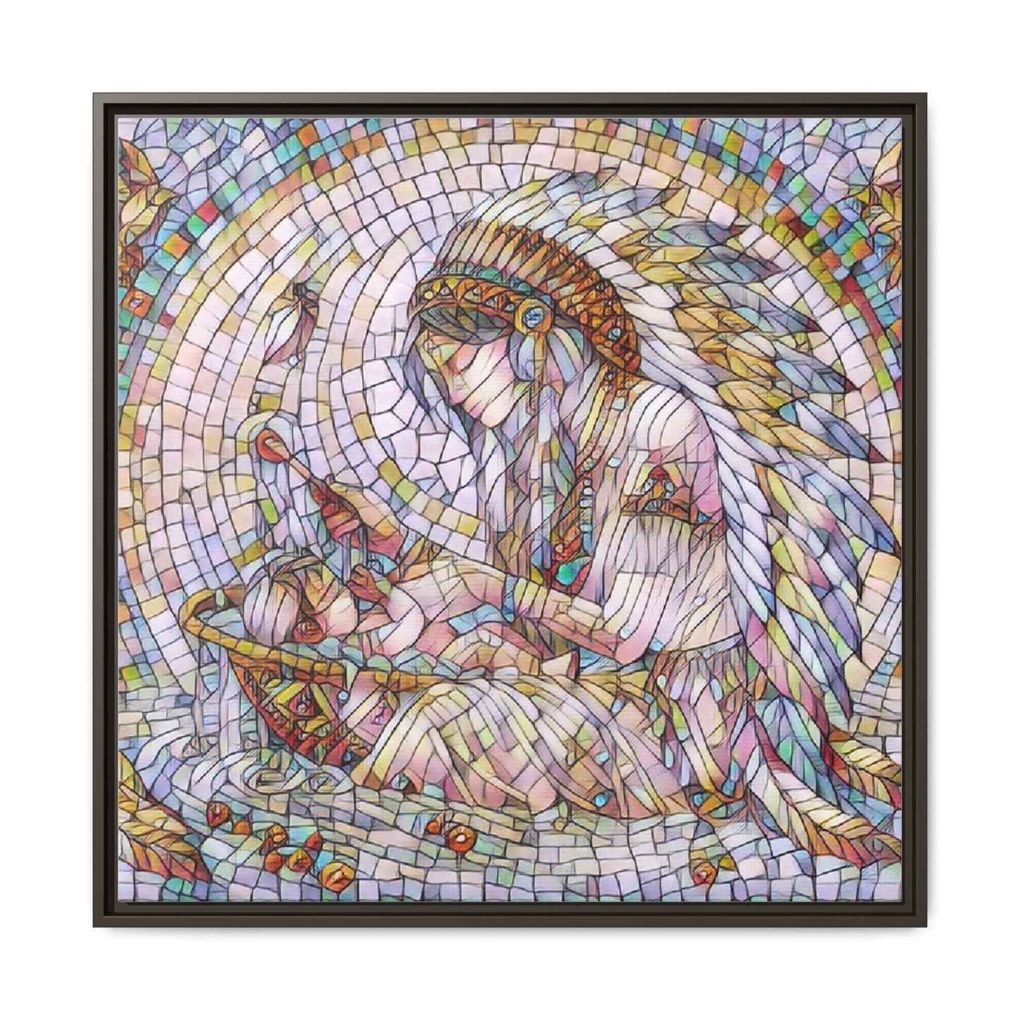 Framed Mosaic Native Mother & Child Matte Canvas Art