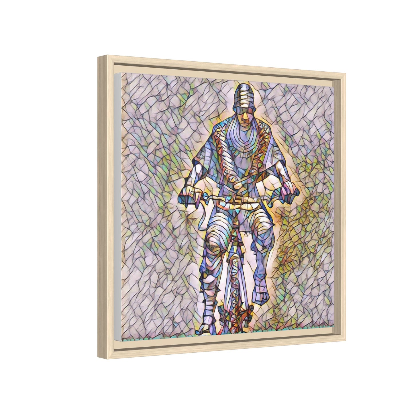 Framed Matte Canvas Art - Stylized Cyclist Illustration