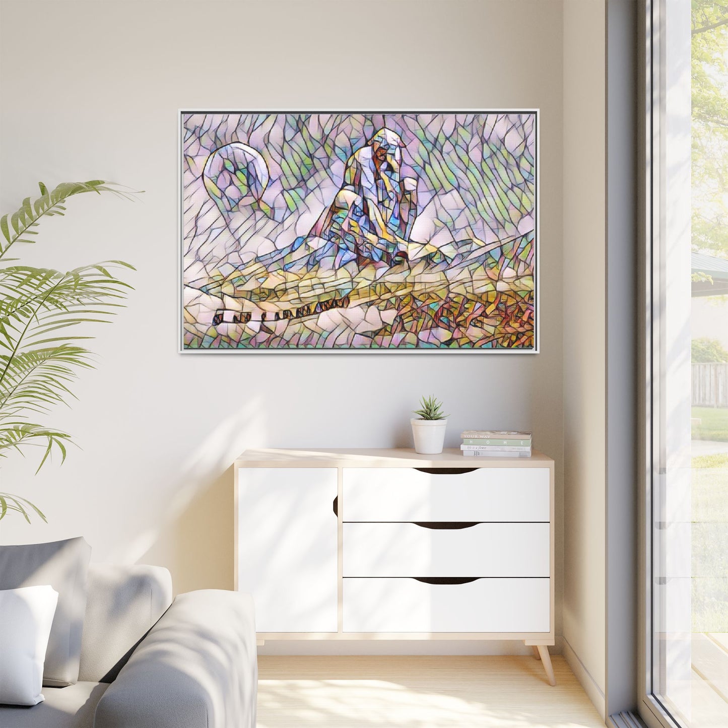 Stained-Glass Surfing Canvas Print — Framed Matte Wall Art