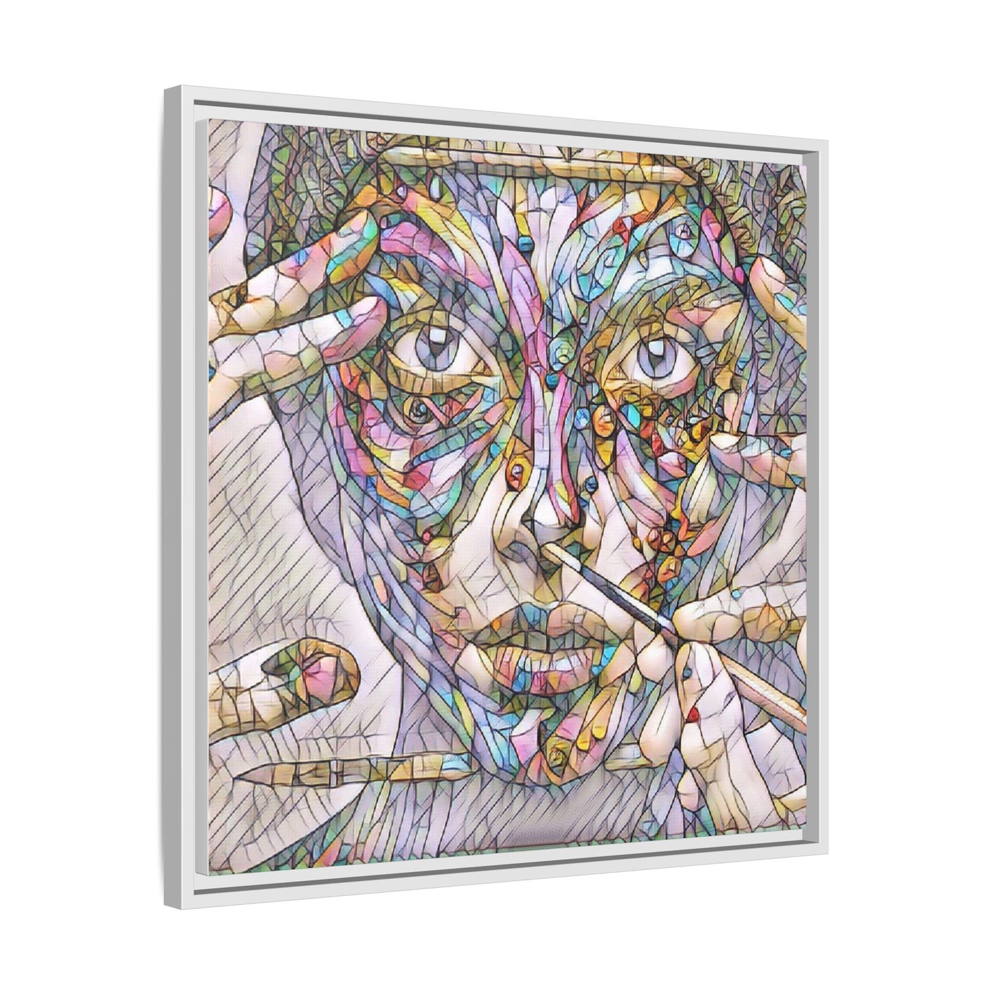 Framed Abstract Mosaic Face Canvas — Colorful Modern Wall Art