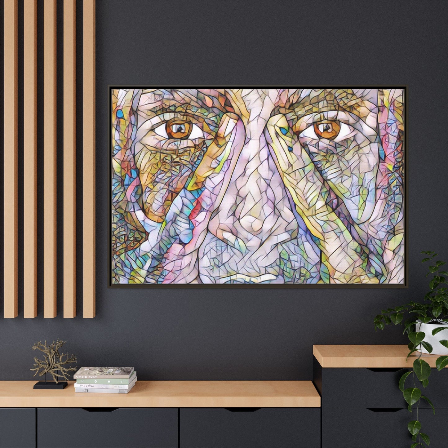 Abstract Stained-Glass Face Matte Canvas Framed Wall Art