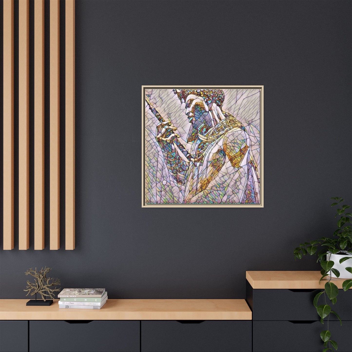 Egyptian Pharaoh Stained Glass Art — Framed Matte Canvas