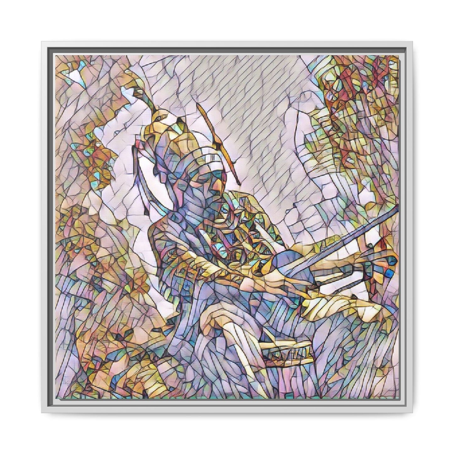 Framed Archery Canvas Print — Stained-Glass Archer Wall Art