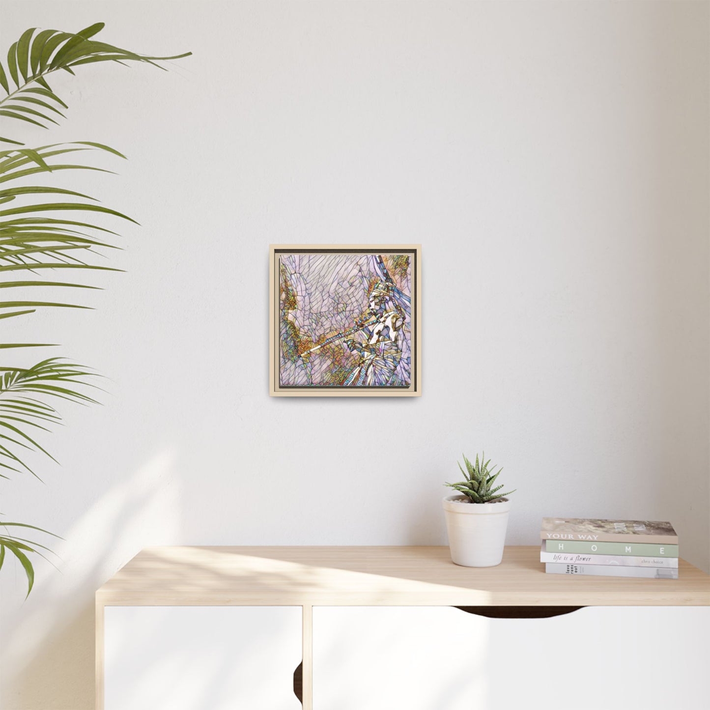 Abstract Tribal Flutist Matte Canvas Framed Wall Art