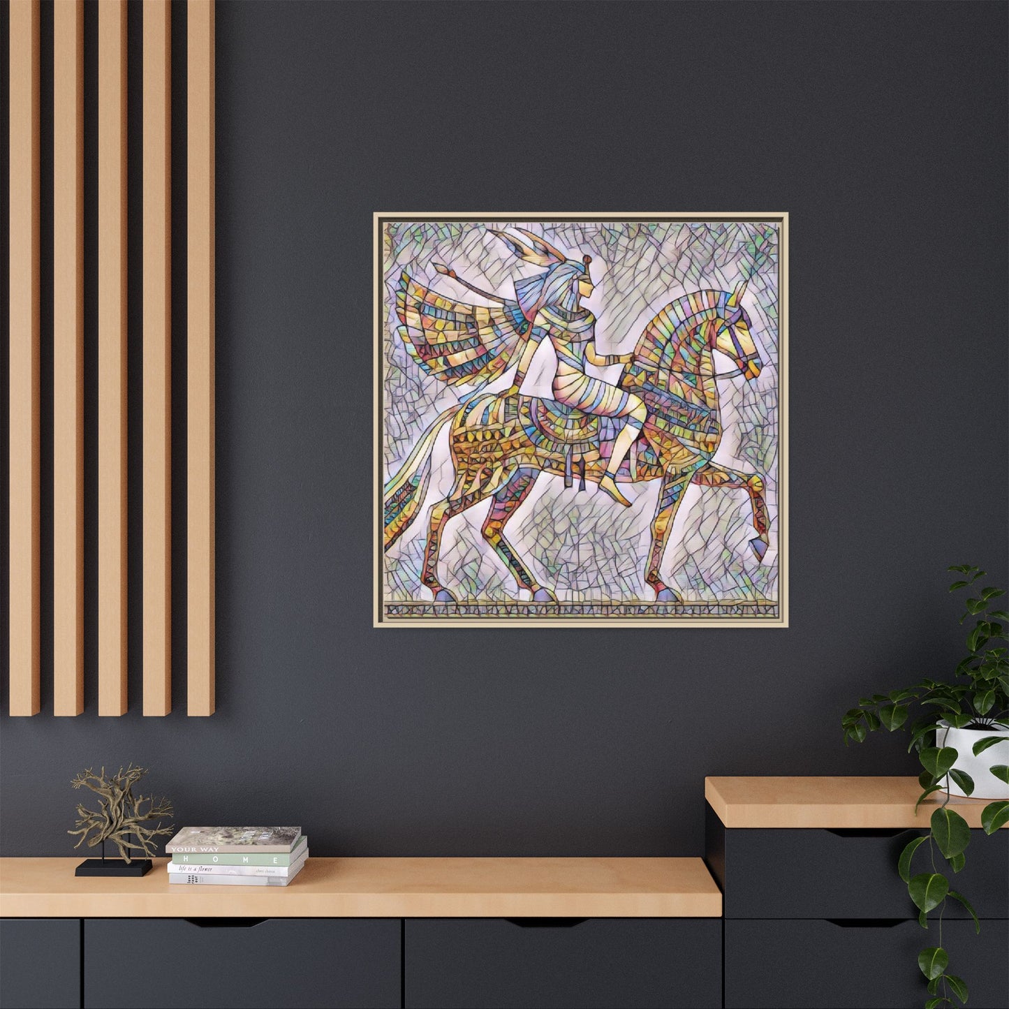 Stained-Glass Style Egyptian Horseman Framed Canvas Print