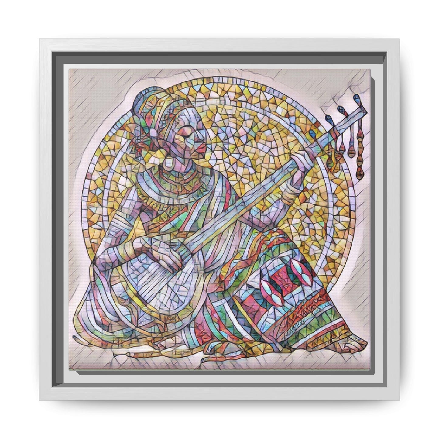Framed Canvas Art - Colorful Mosaic Musician Wall Decor