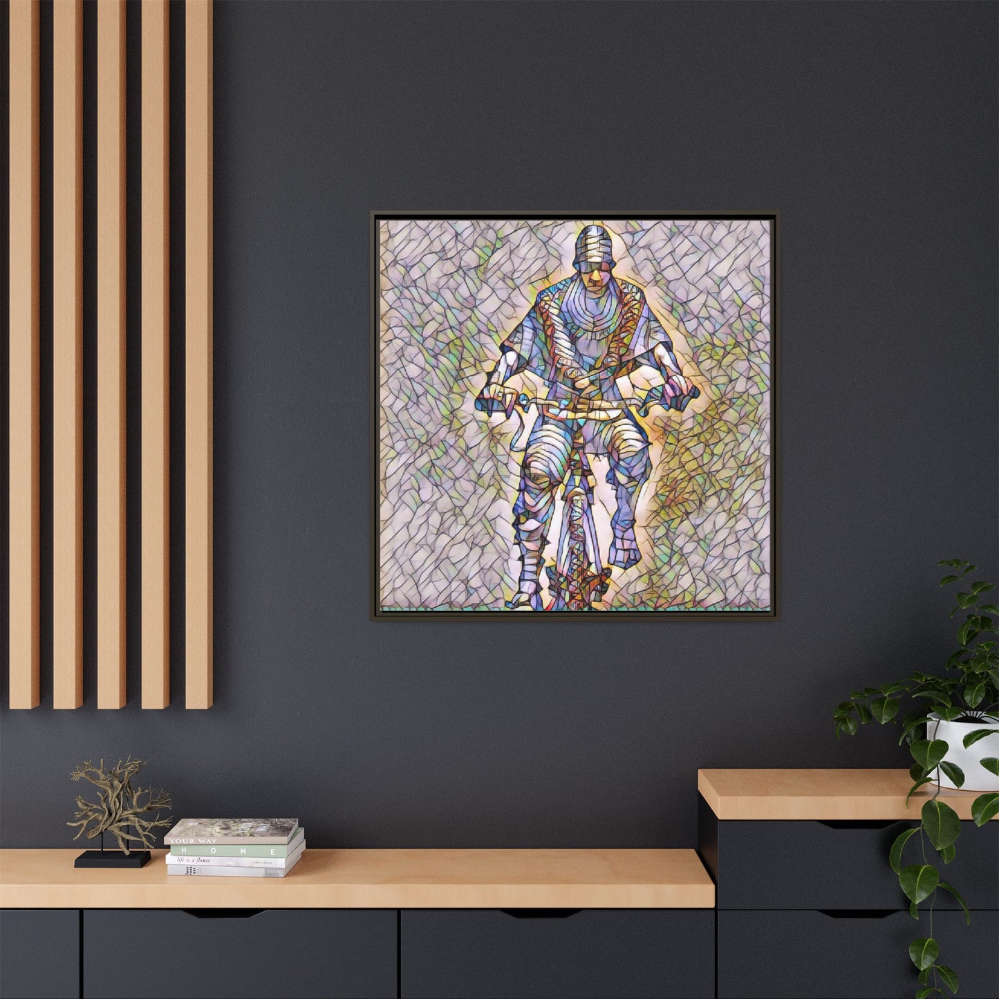 Framed Matte Canvas Art - Stylized Cyclist Illustration