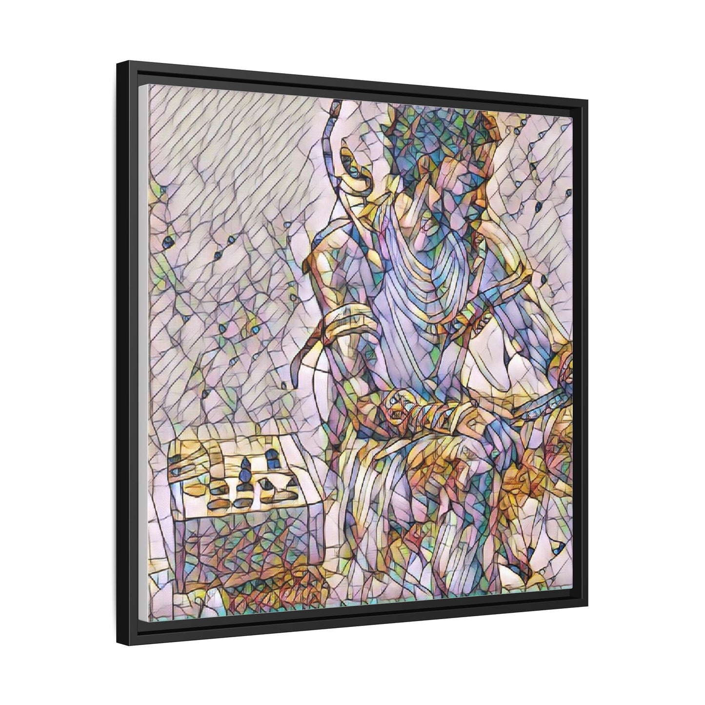 Framed Matte Canvas Art — Abstract Stained-Glass Chess Player