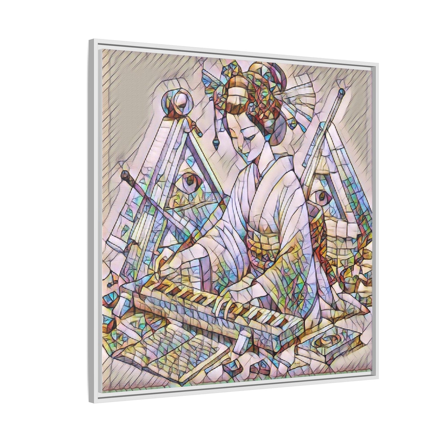 Framed Matte Canvas: Stained-Glass Geisha Wall Art