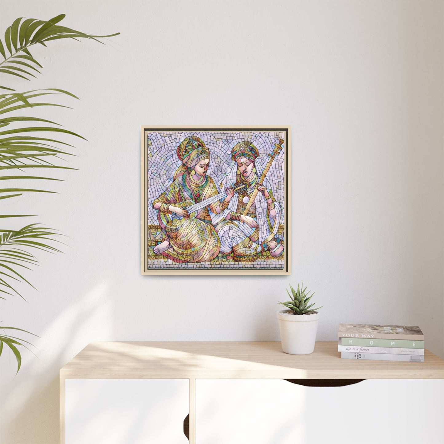 Framed Mosaic Art Print — Two Women Playing Lutes (Matte Canvas)