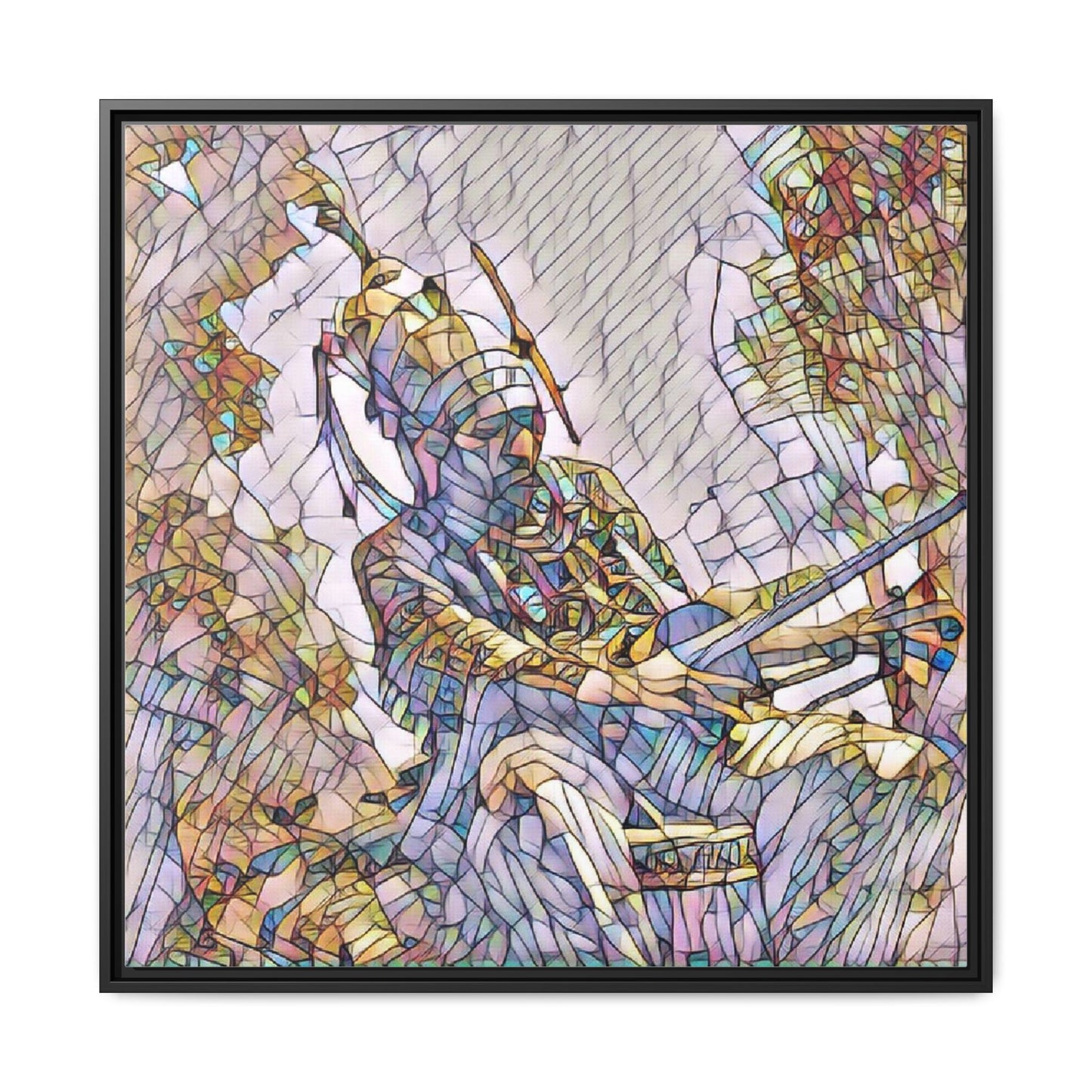 Framed Archery Canvas Print — Stained-Glass Archer Wall Art