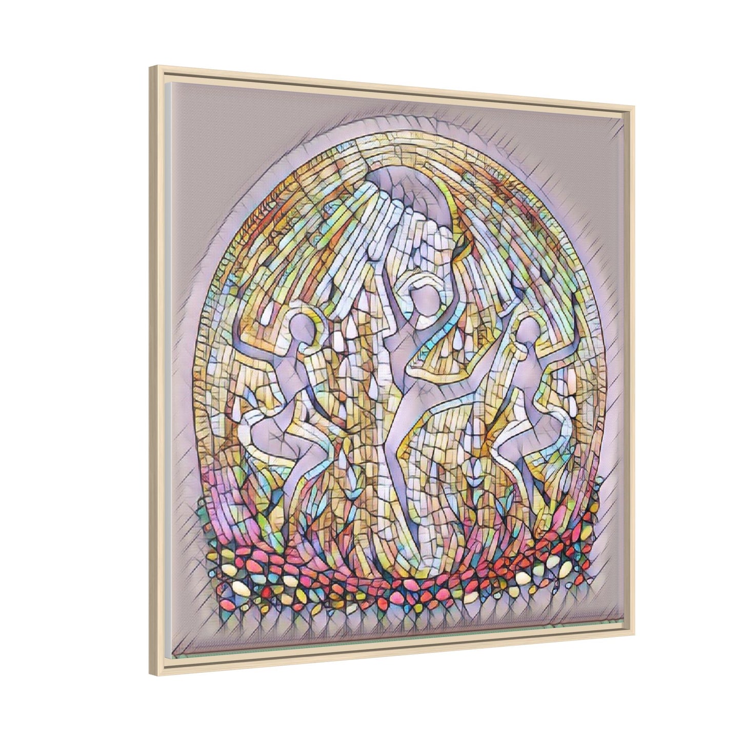 Framed Canvas Art - Stained Glass Dance Trio (Matte Multi-Color)
