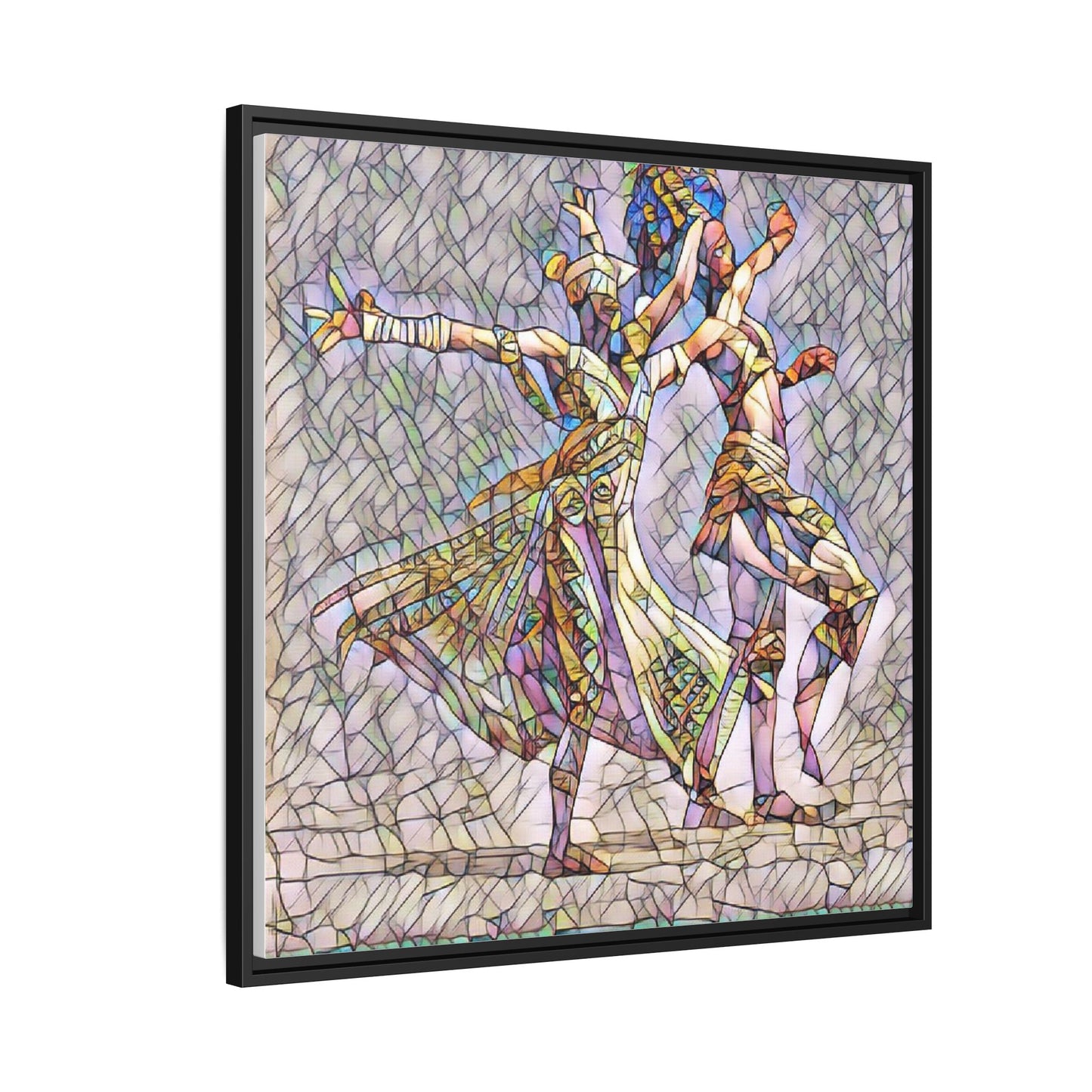 Framed Matte Canvas Wall Art — Abstract Dancers in Stained Glass Style