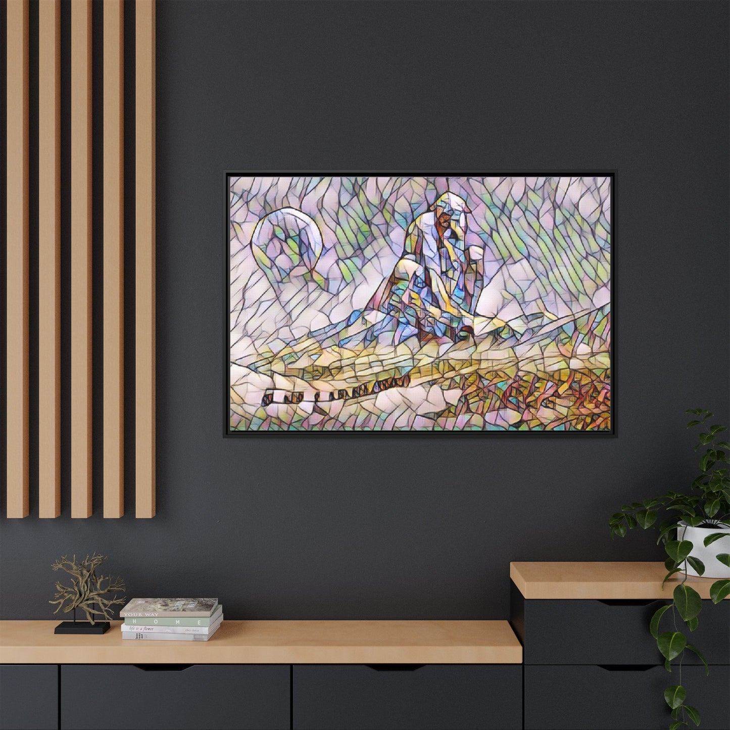 Stained-Glass Surfing Canvas Print — Framed Matte Wall Art