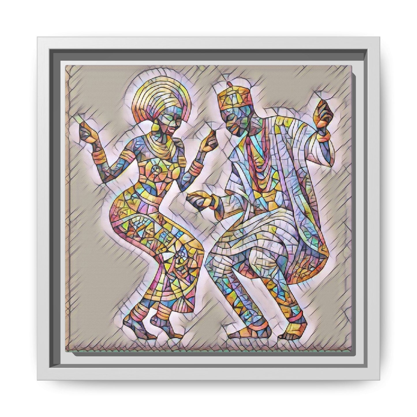 Afrobeat Dancers Framed Canvas Art — Colorful Mosaic African Dance Print