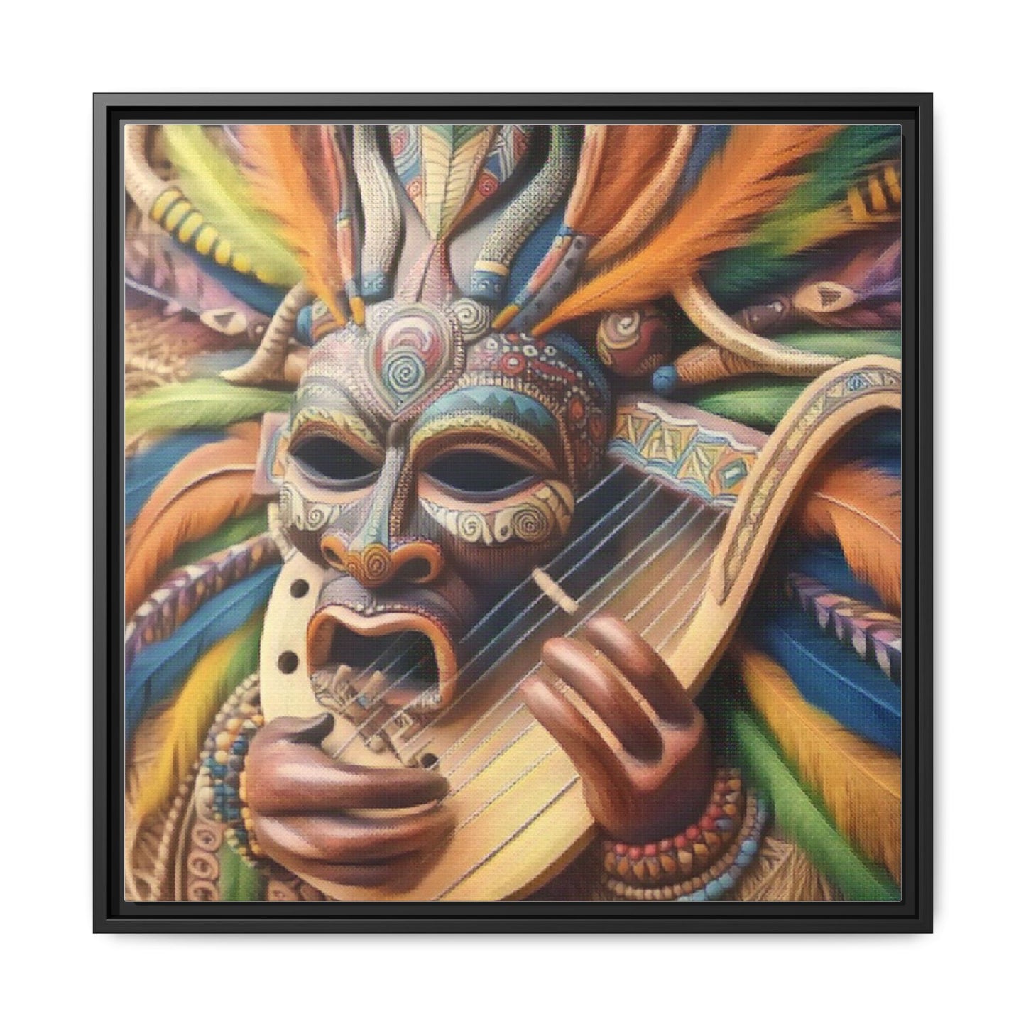 Colorful Tribal Mask Canvas — Framed Matte Wall Art