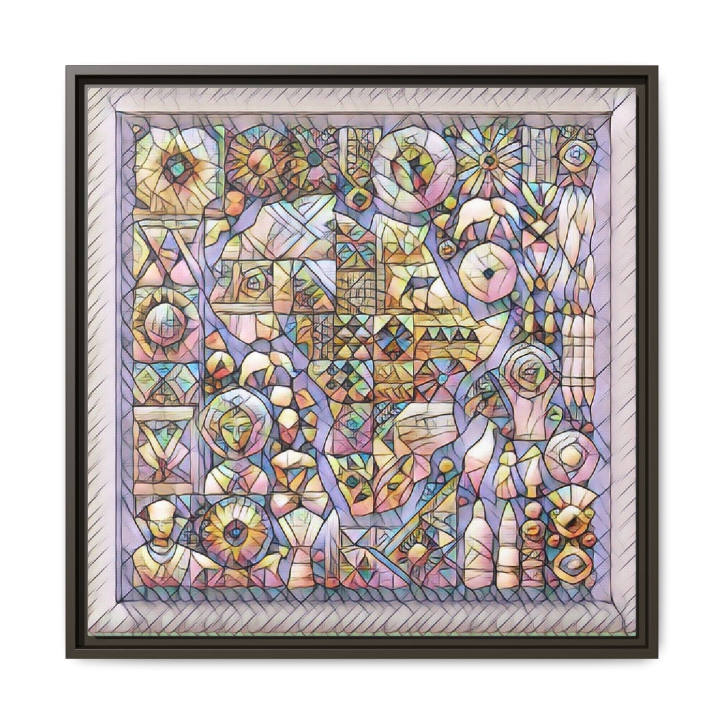 Framed Abstract Mosaic Matte Canvas Art — Pastel Geometric Wall Decor