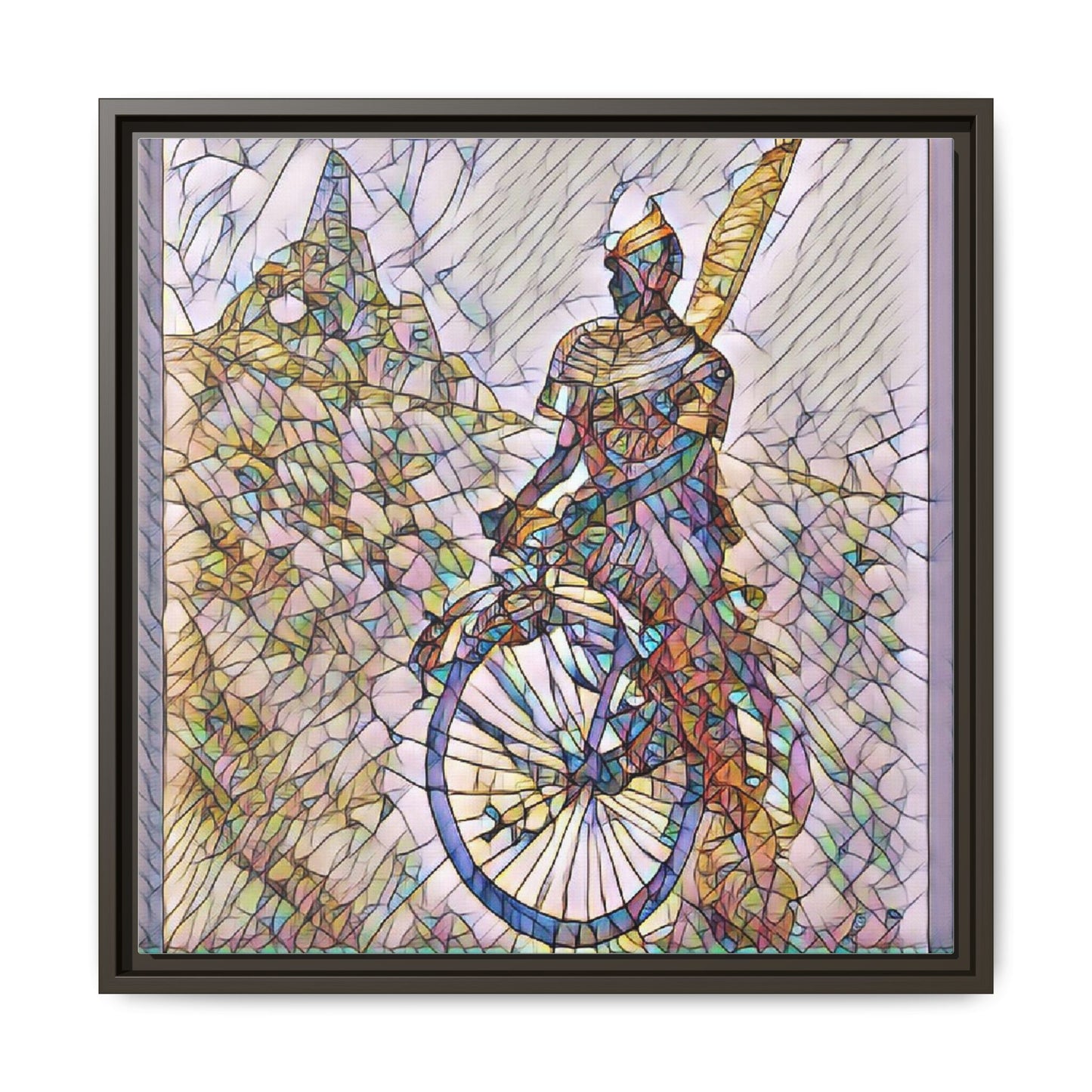 Cyclist Stained Glass Art Print — Framed Matte Canvas