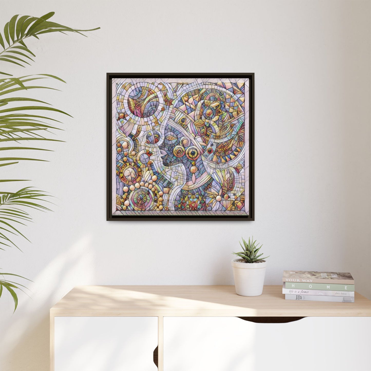 Abstract Mosaic Framed Canvas Art — Multicolor Geometric Wall Decor