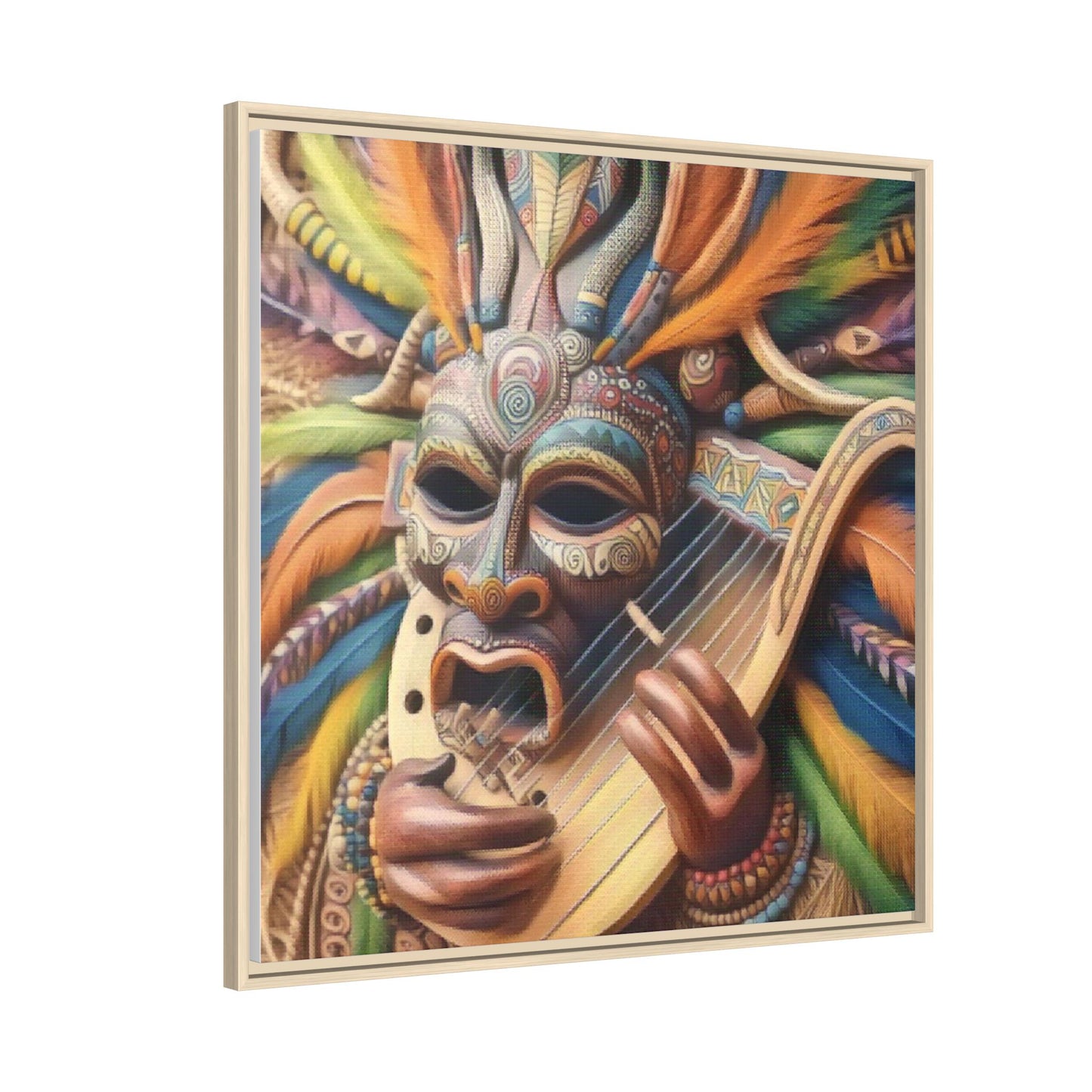 Colorful Tribal Mask Canvas — Framed Matte Wall Art