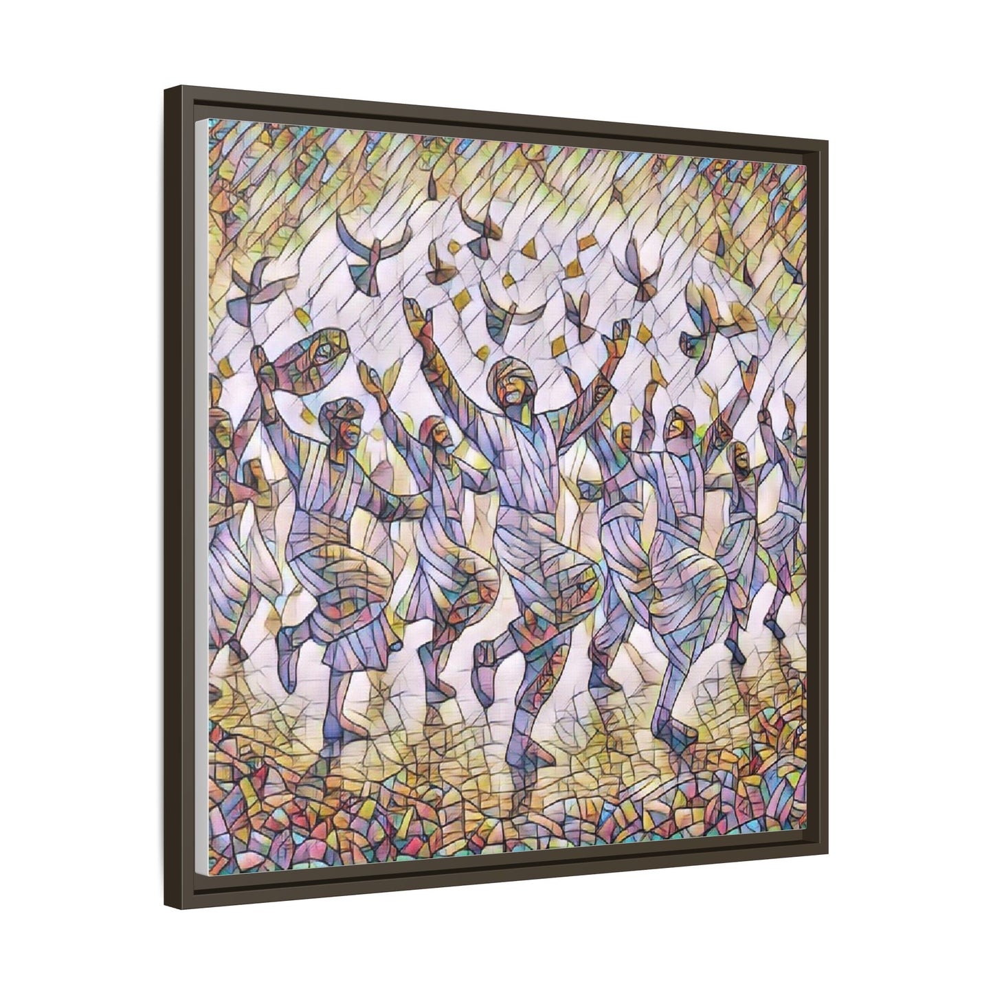 Framed Canvas Art - Joyful Dancers with Doves (Multicolor)