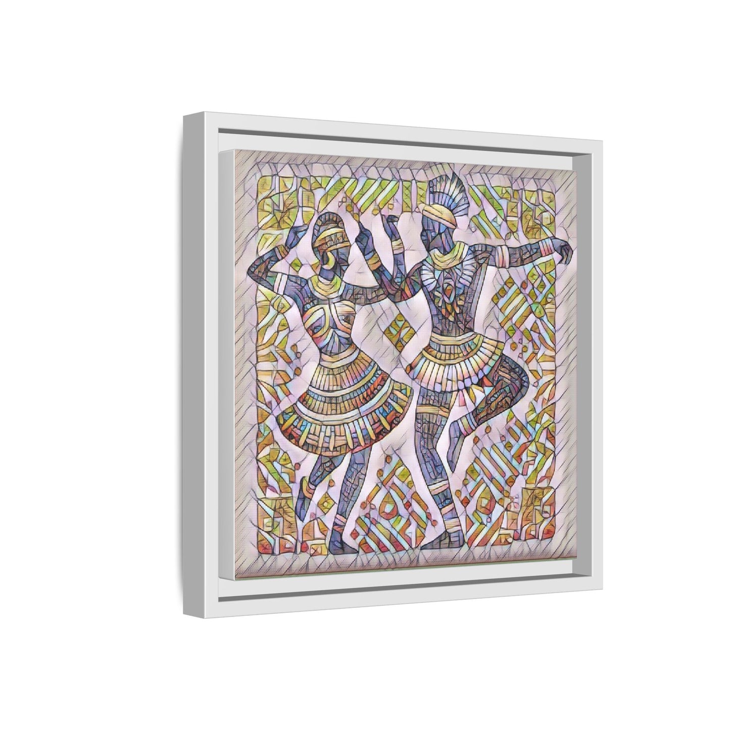 Framed Matte Canvas Print — Colorful Tribal Dancers Wall Art