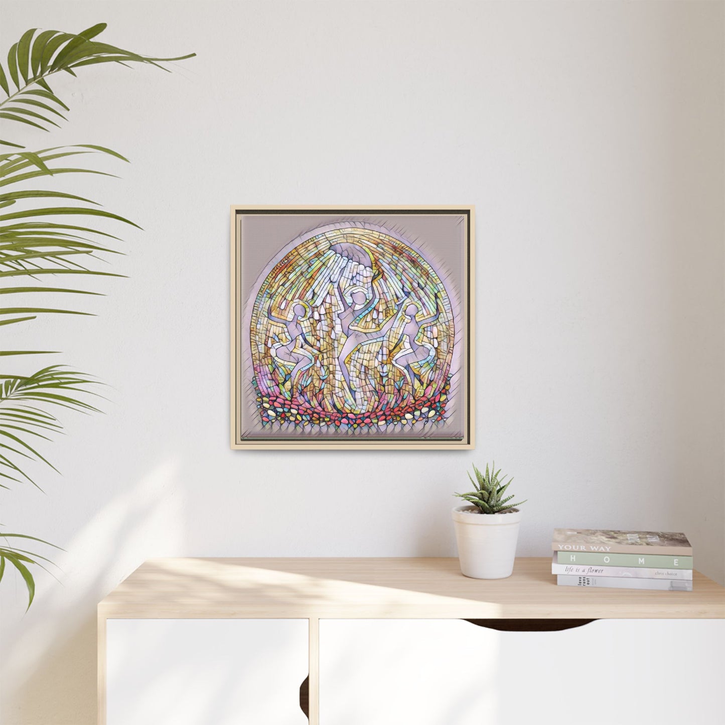 Framed Canvas Art - Stained Glass Dance Trio (Matte Multi-Color)