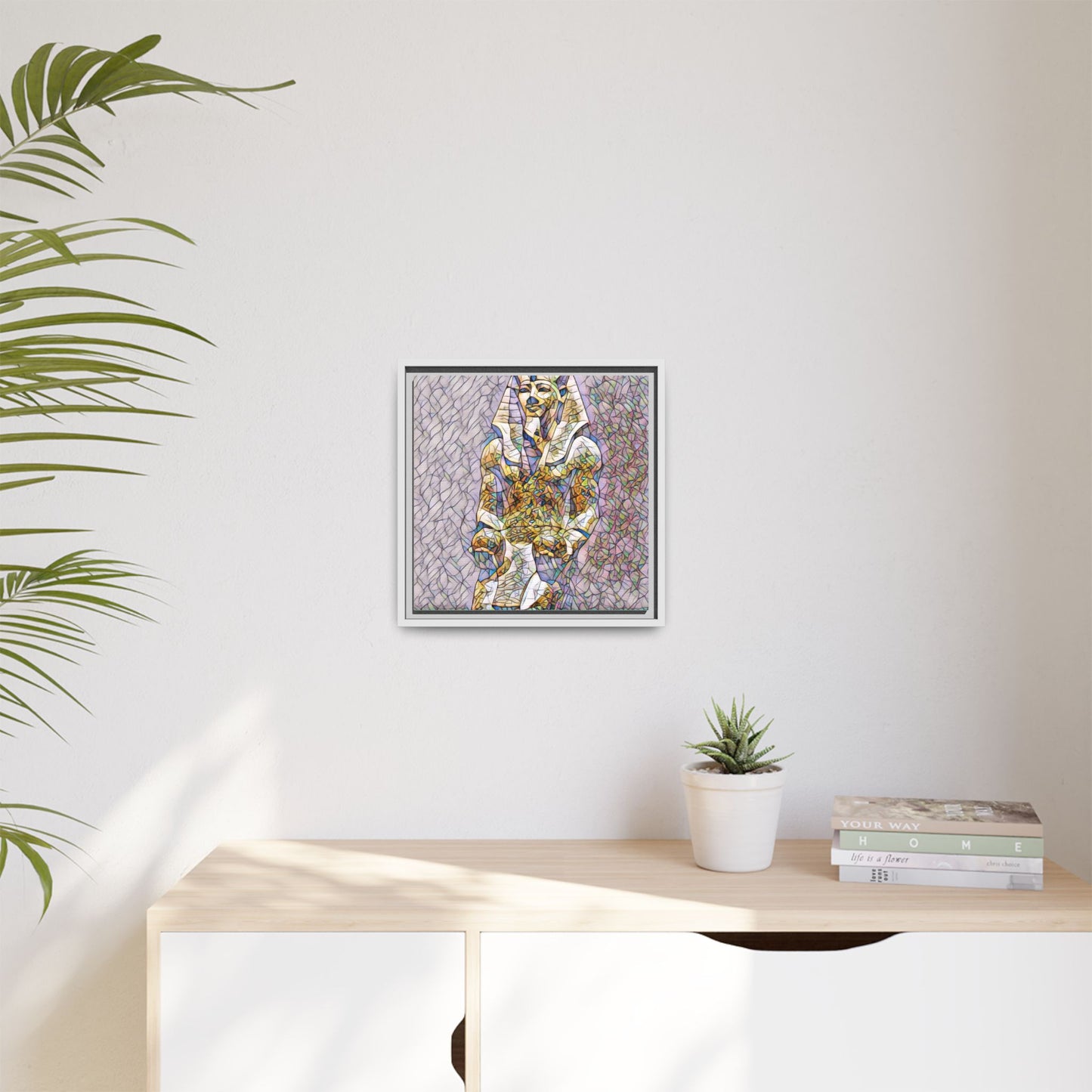 Framed Abstract Pharaoh Matte Canvas Wall Art — Multicolor Egyptian Statue Print