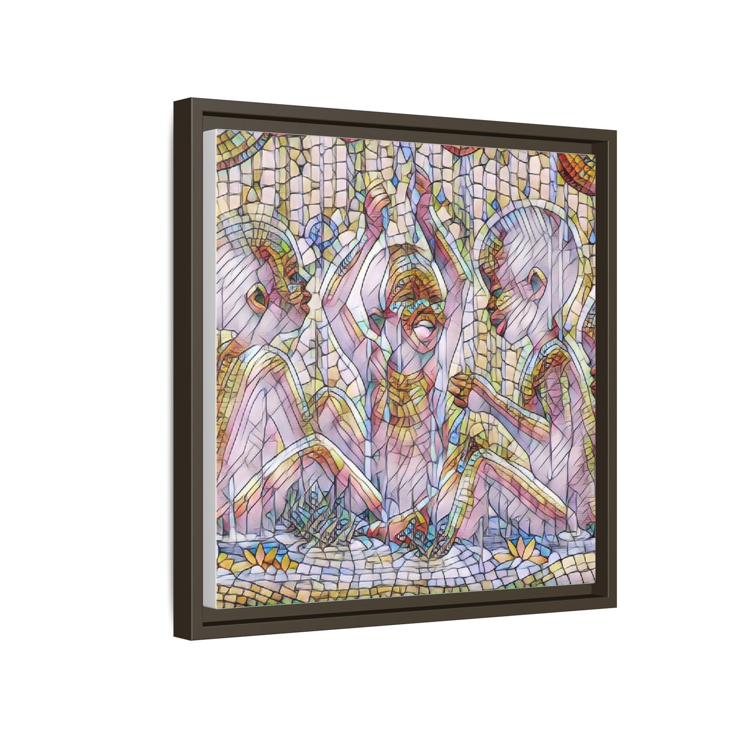 Framed Matte Canvas Art — Mosaic Children Playing (Multicolor)