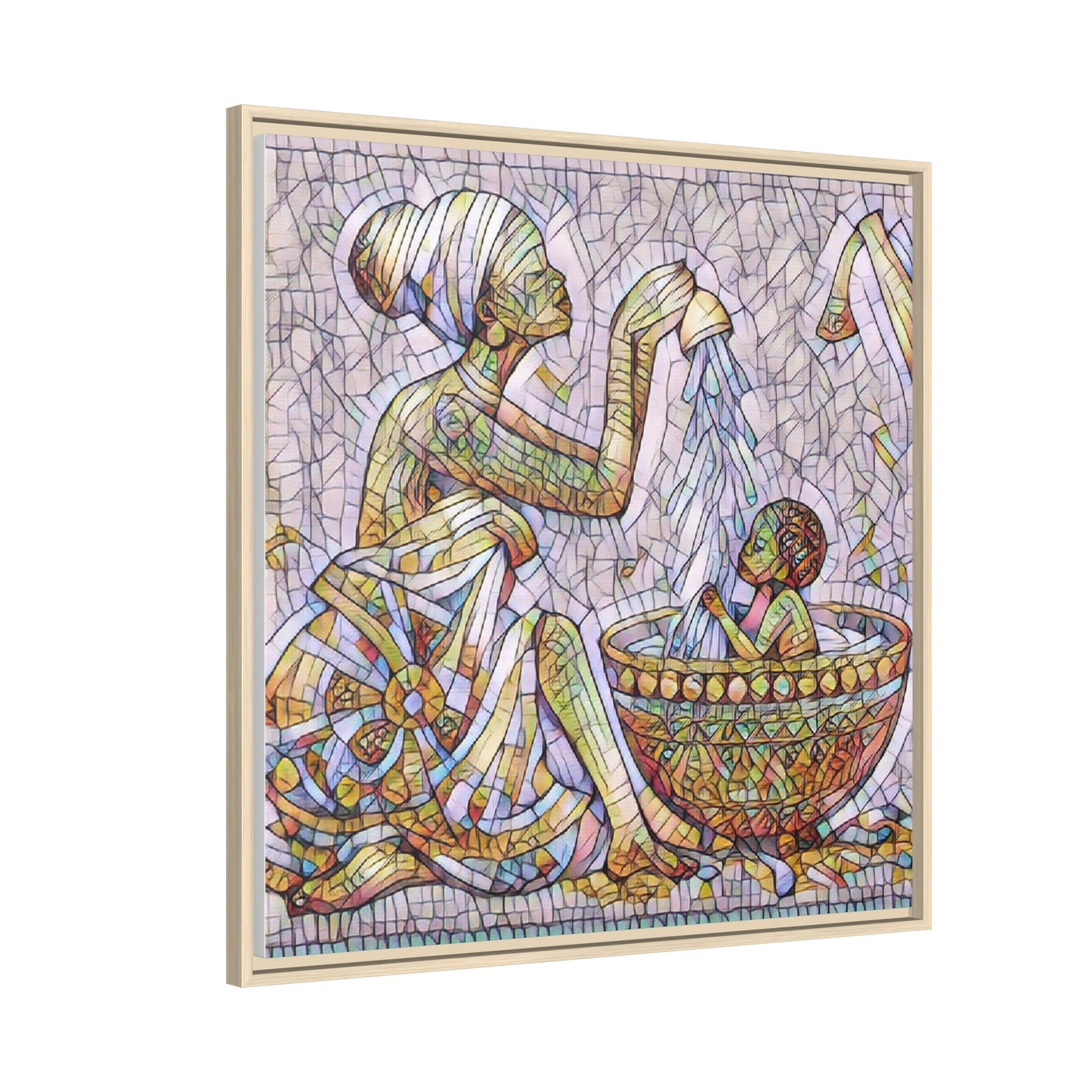 African Mother and Child Mosaic Matte Canvas (Framed)