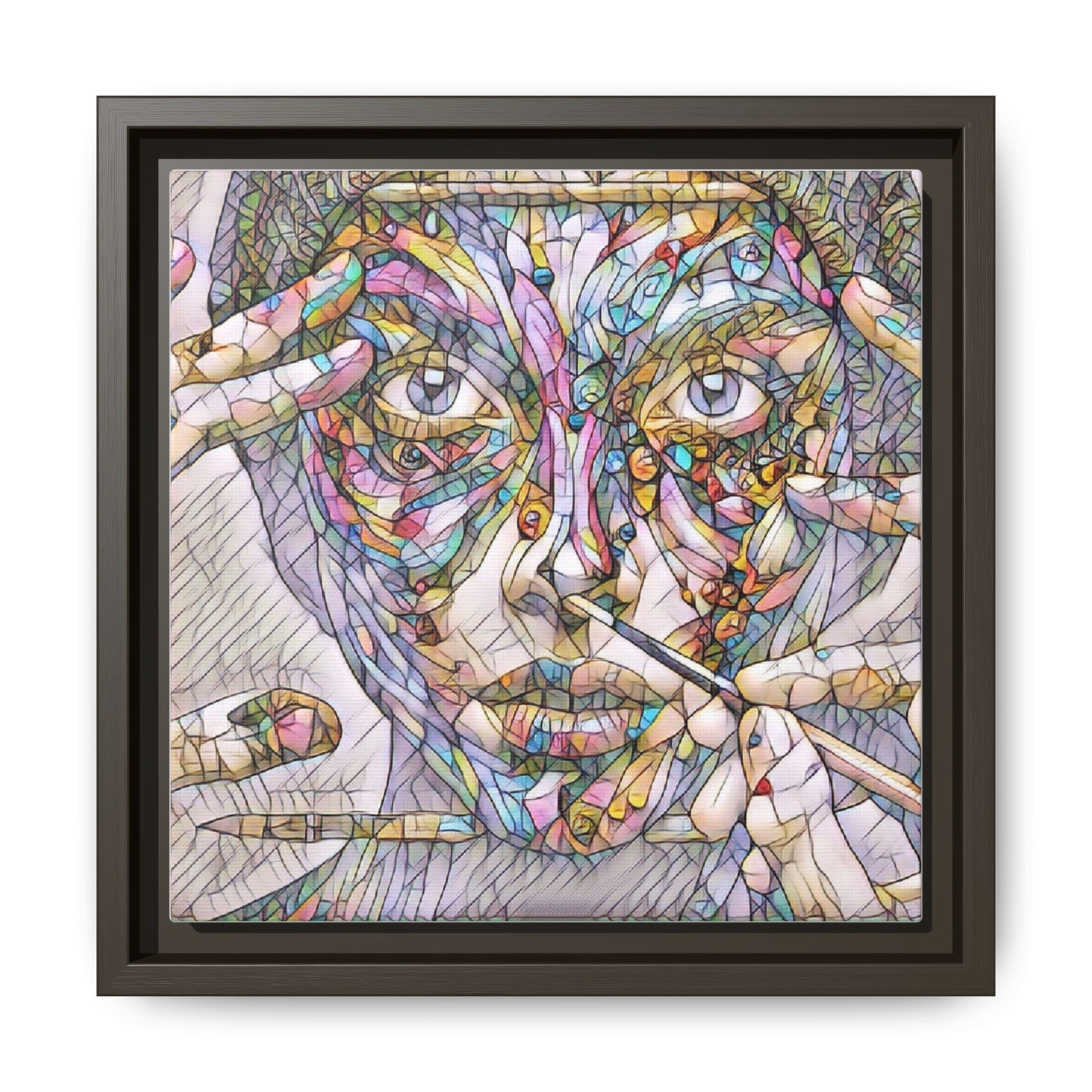 Framed Abstract Mosaic Face Canvas — Colorful Modern Wall Art