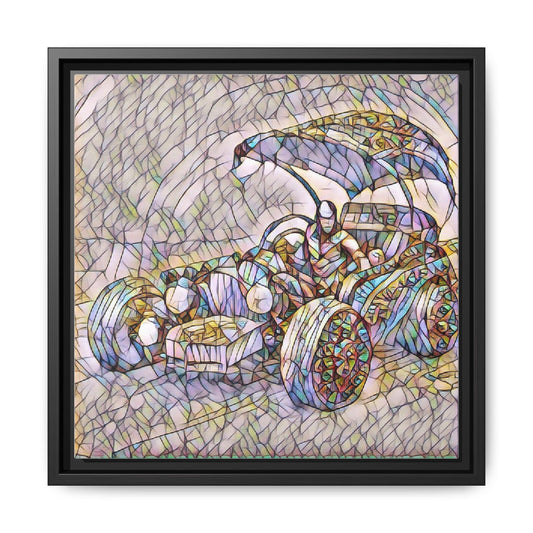 Vintage Race Car Framed Canvas Art — Multi‑Color Stained Glass Style