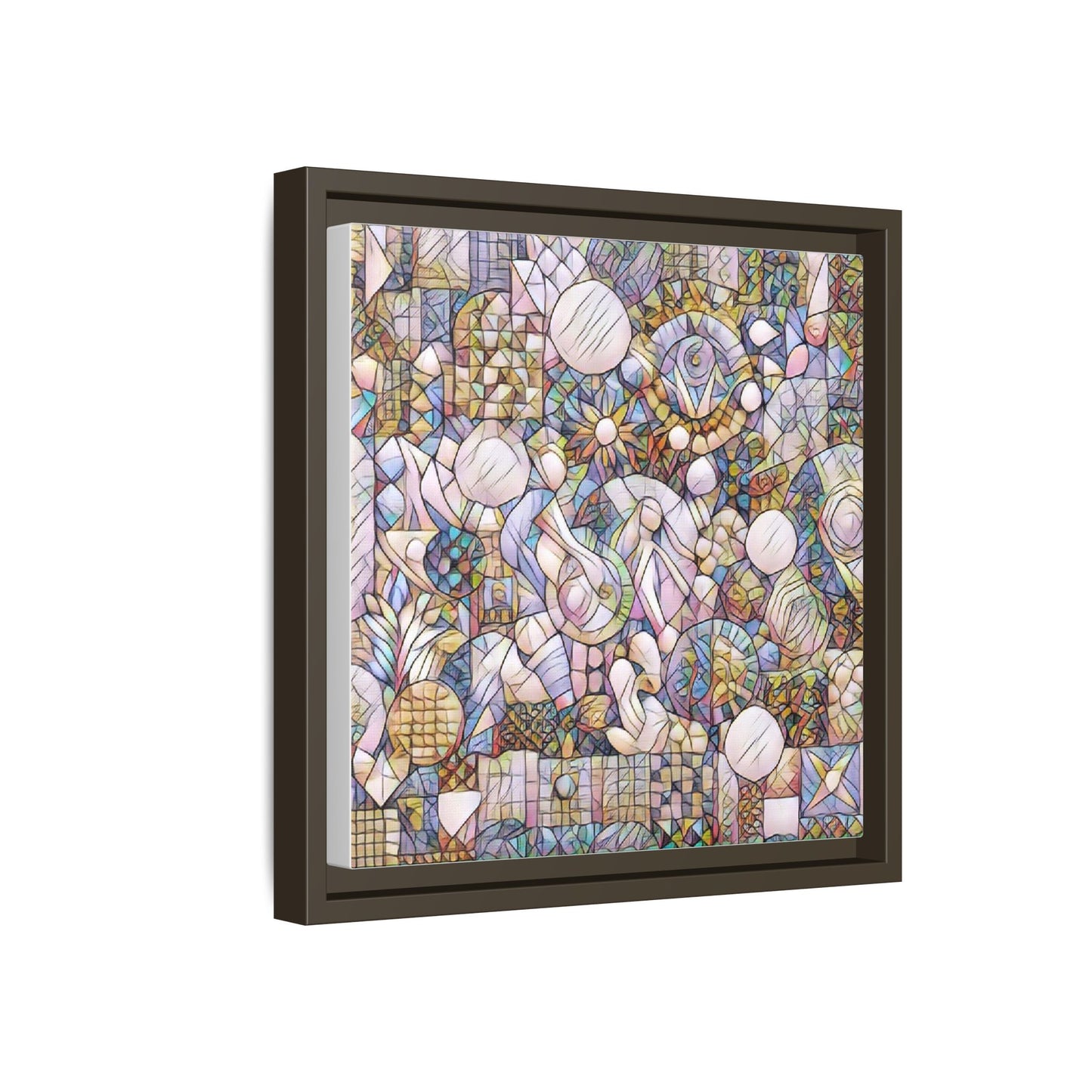 Abstract Geometric Mosaic Framed Canvas — Multicolor Modern Wall Art