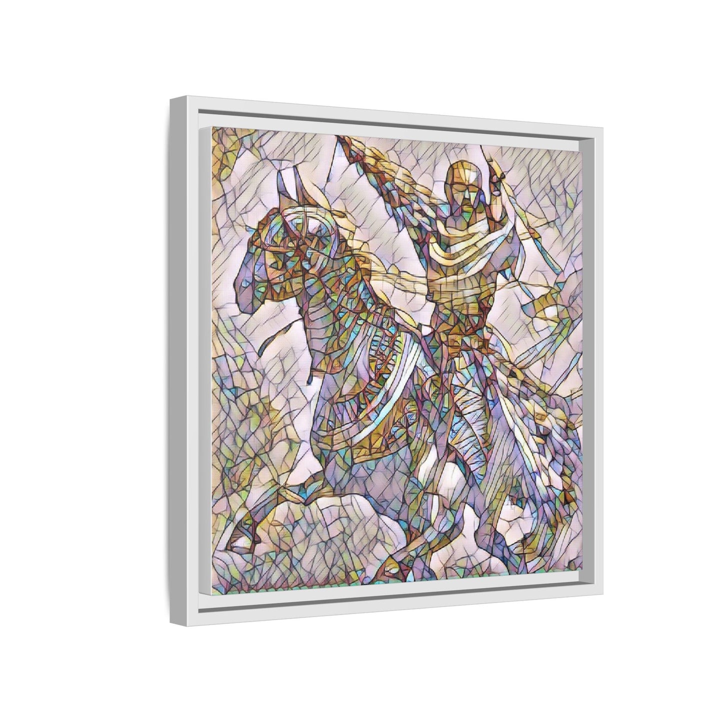 Framed Matte Canvas Print — Stained Glass Knight on Horse Artwork