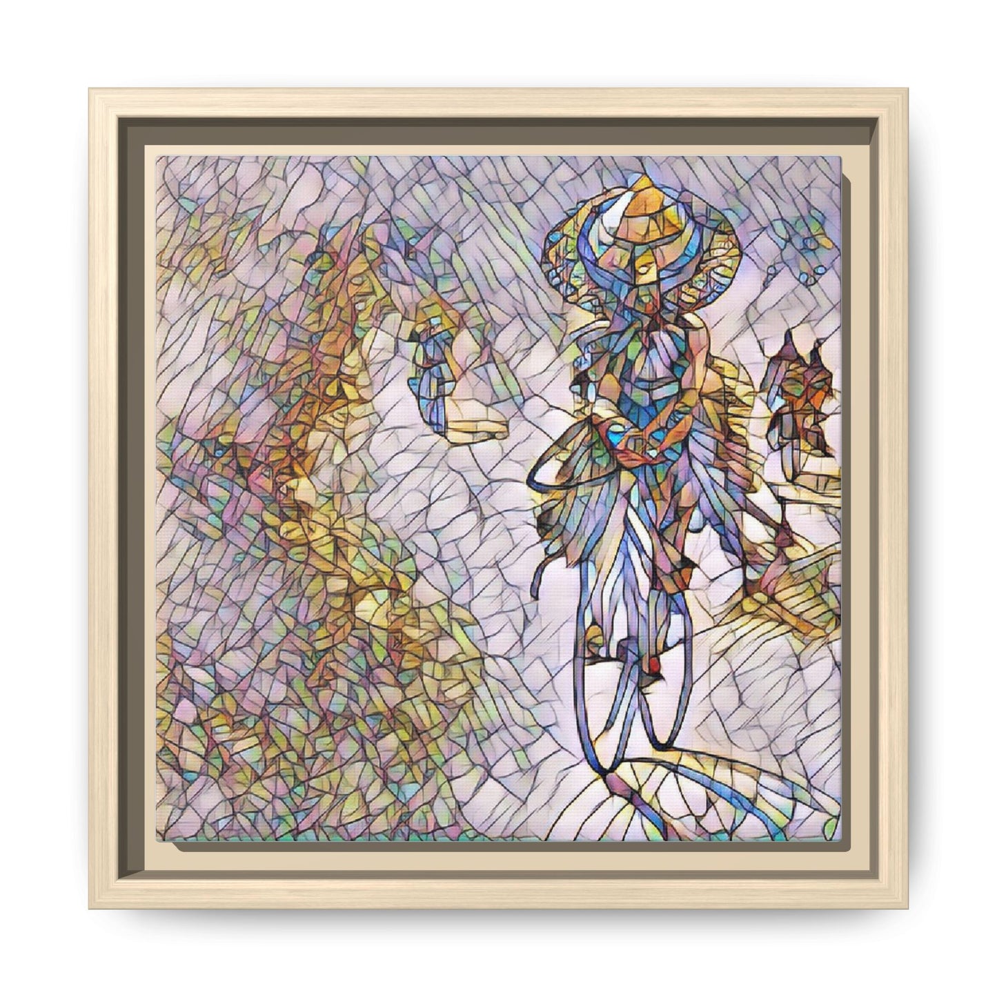 Abstract Cyclist Stained-Glass Art Print — Framed Matte Canvas
