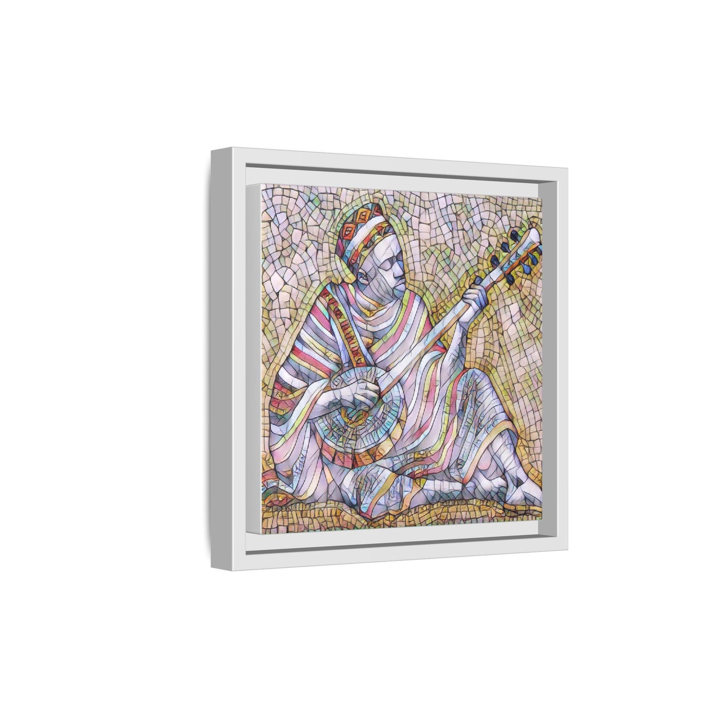 Framed Mosaic Musician Canvas – Colorful Bohemian Wall Art