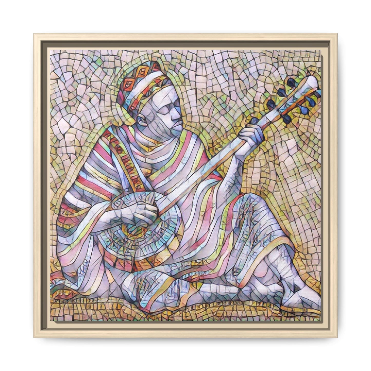 Framed Mosaic Musician Canvas – Colorful Bohemian Wall Art