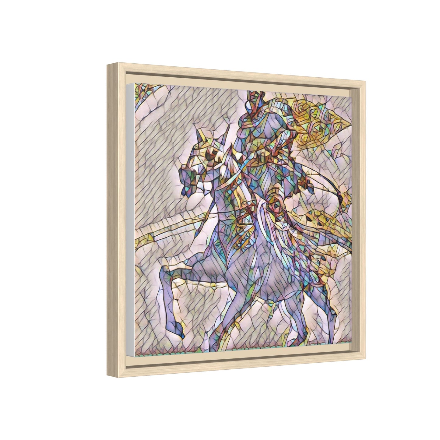 Framed Matte Canvas Art — Stained Glass Knight on Horse Fantasy Wall Decor