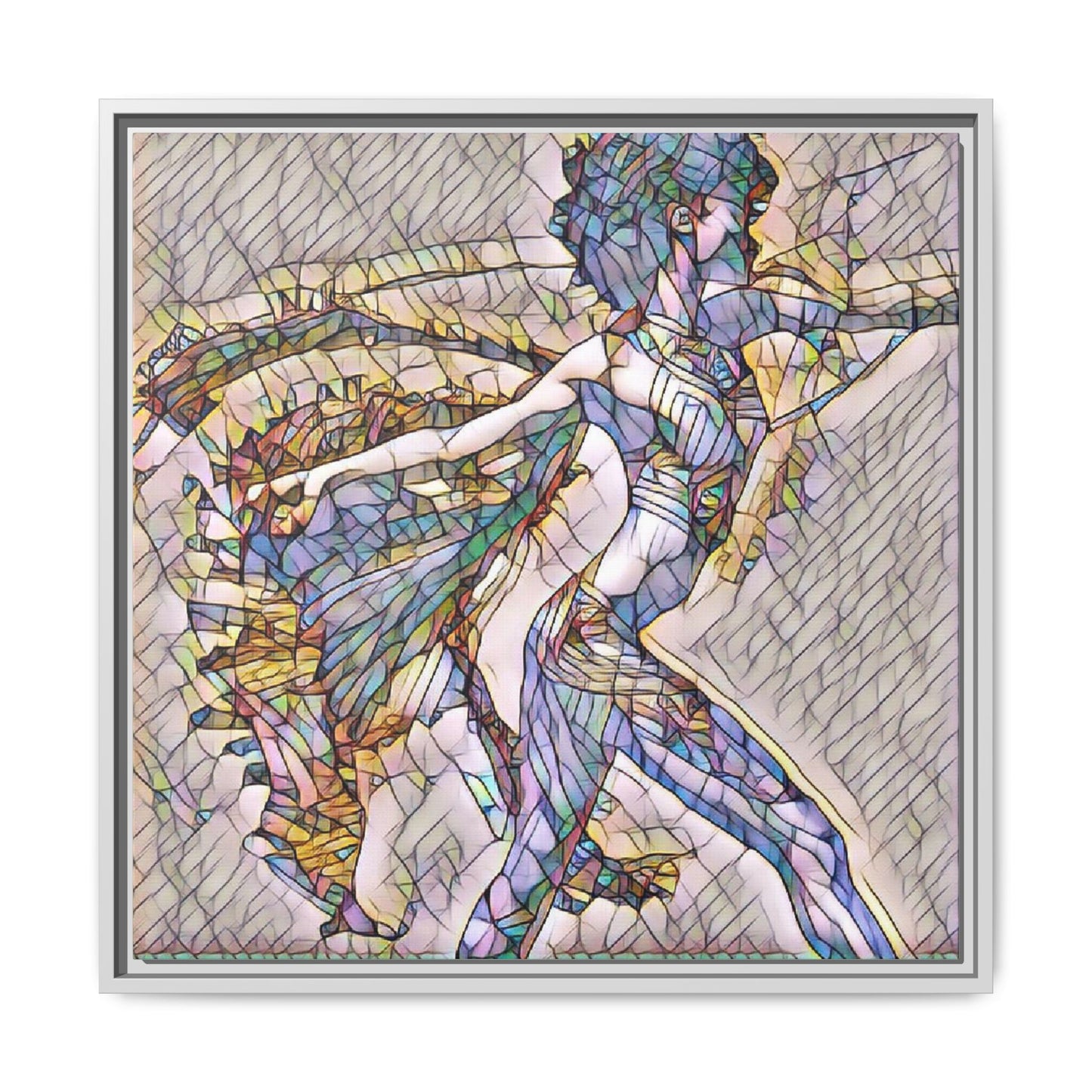 Abstract Stained-Glass Dancer Framed Canvas Art