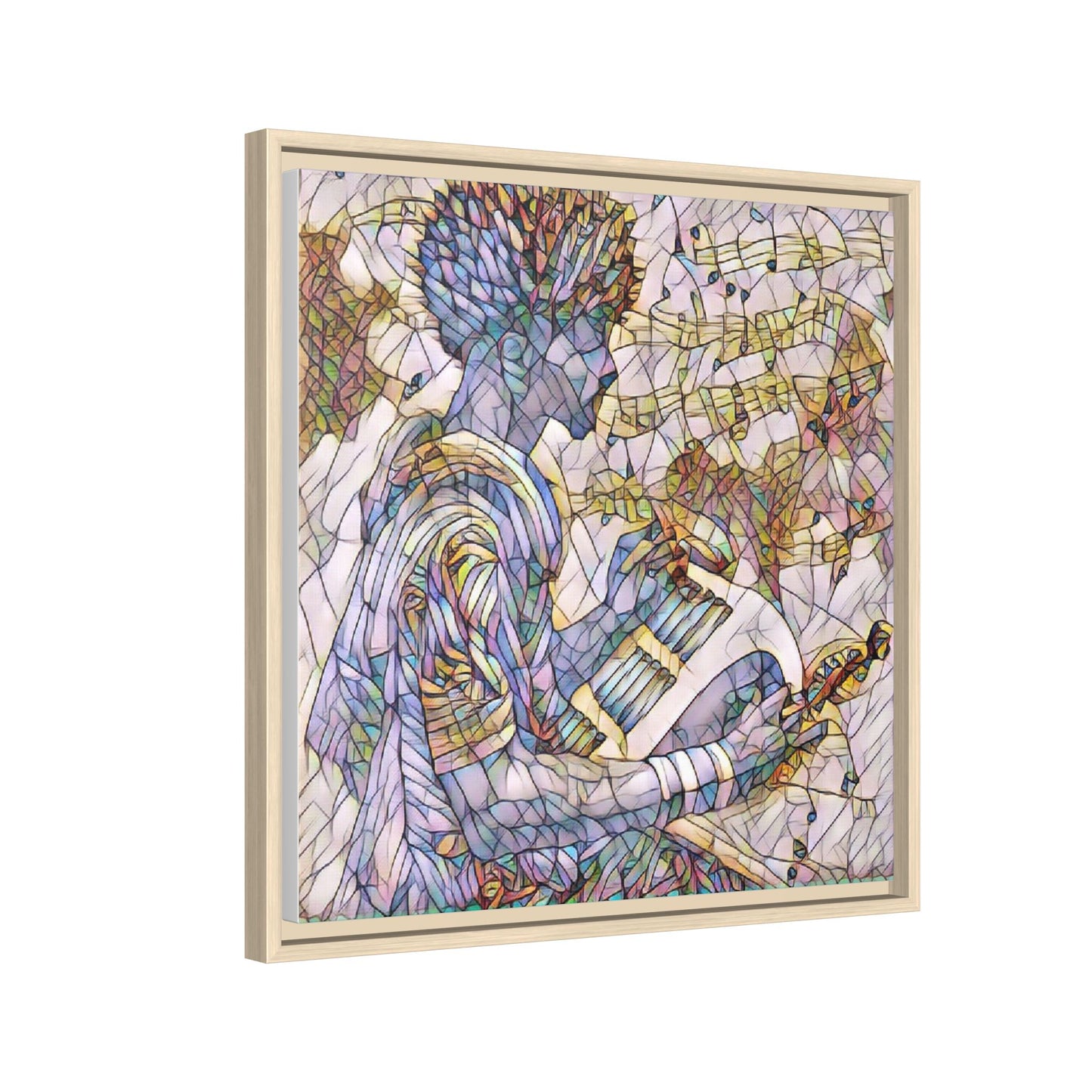 Abstract Jazz Musician Framed Canvas Art — Colorful Stained-Glass Style Wall Decor