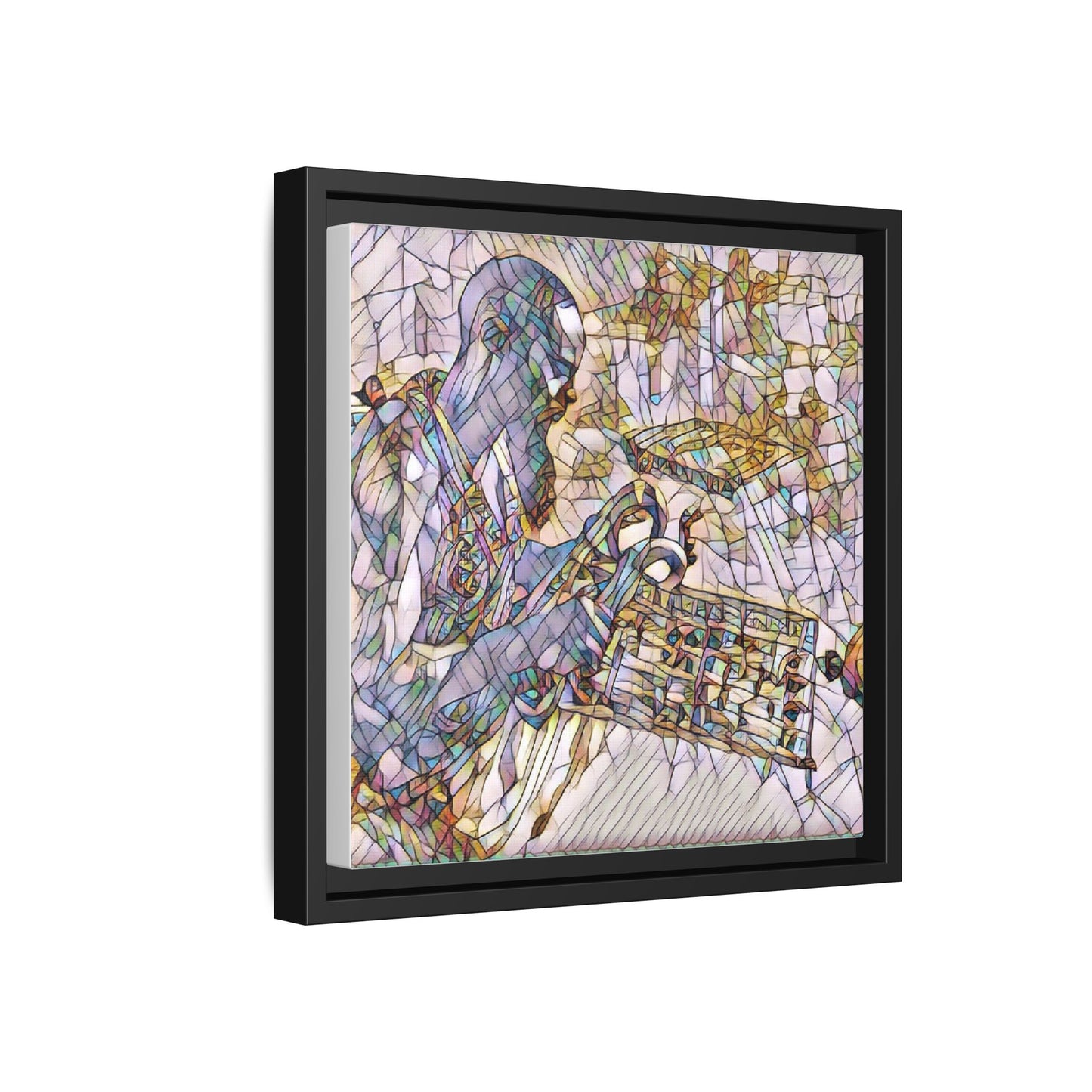 Framed Matte Canvas Art – Abstract Musician with Keyboard (Multi-Color)