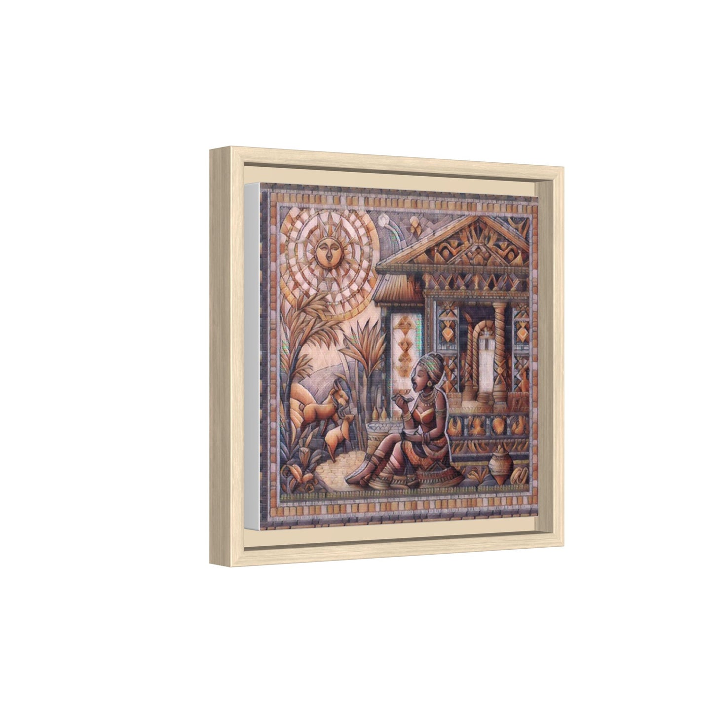 Egyptian Goddess Mosaic Framed Canvas Art — Colorful Ancient Ritual Wall Decor