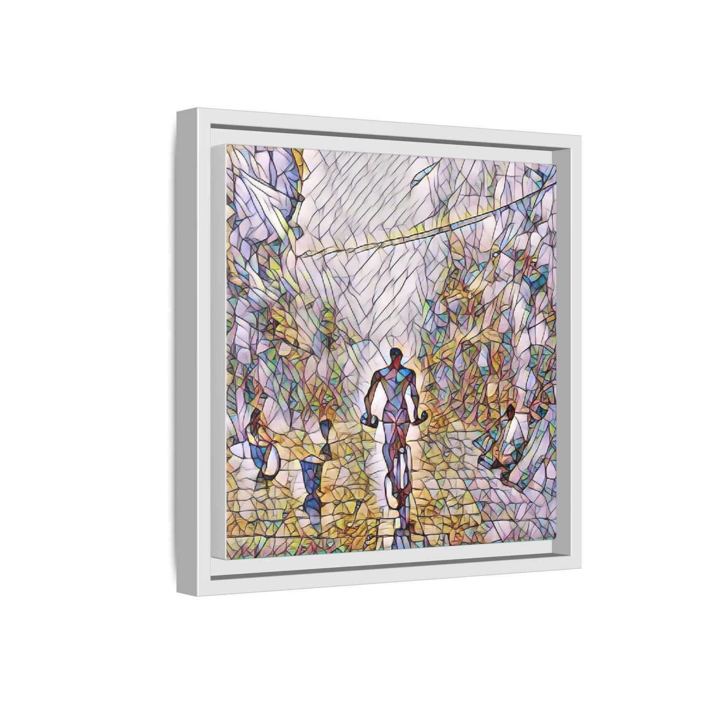 Cyclist Stained-Glass Matte Canvas Framed Wall Art