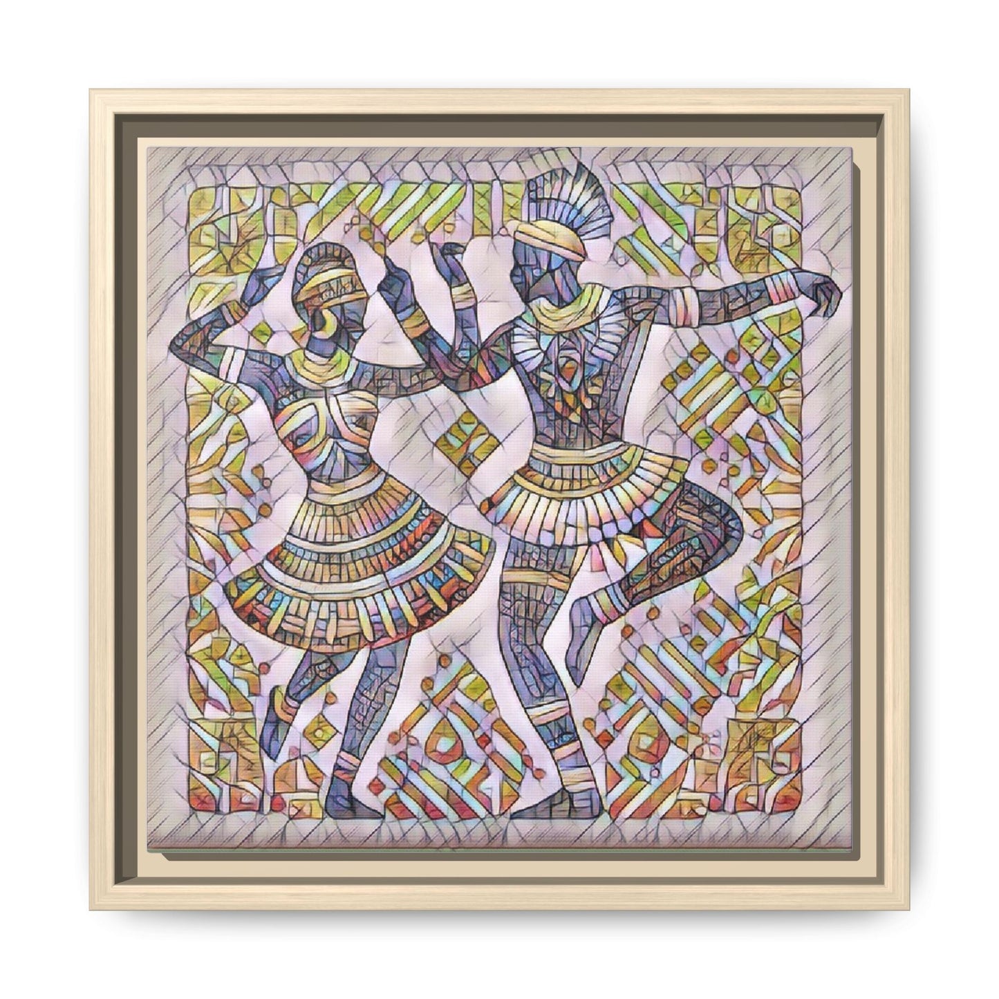 Framed Matte Canvas Print — Colorful Tribal Dancers Wall Art