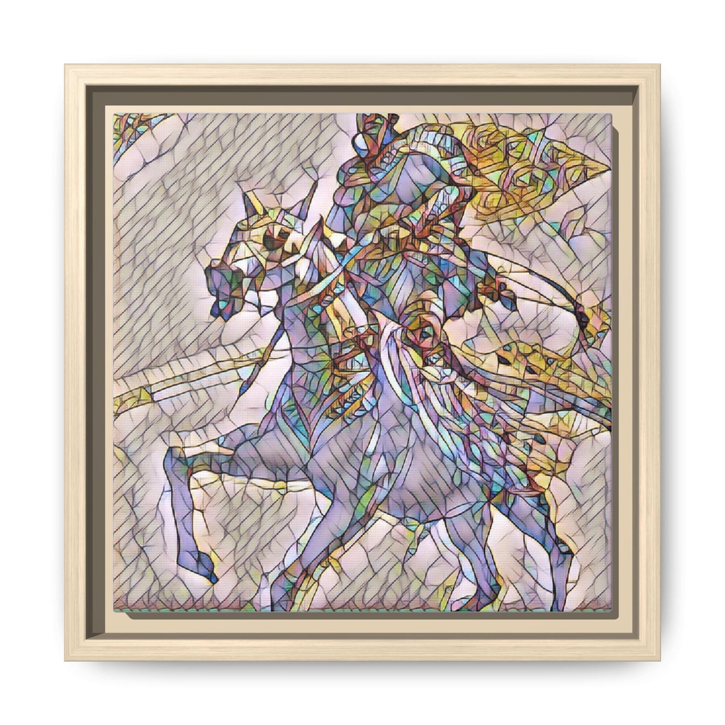 Framed Matte Canvas Art — Stained Glass Knight on Horse Fantasy Wall Decor