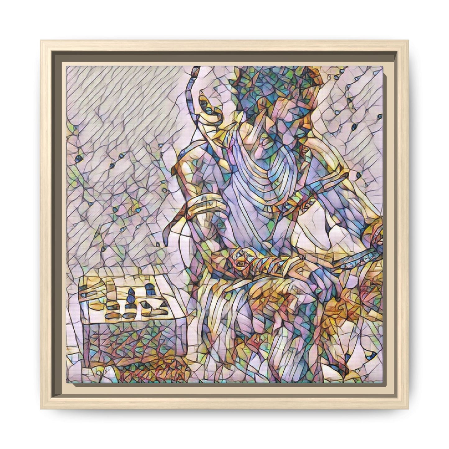 Framed Matte Canvas Art — Abstract Stained-Glass Chess Player
