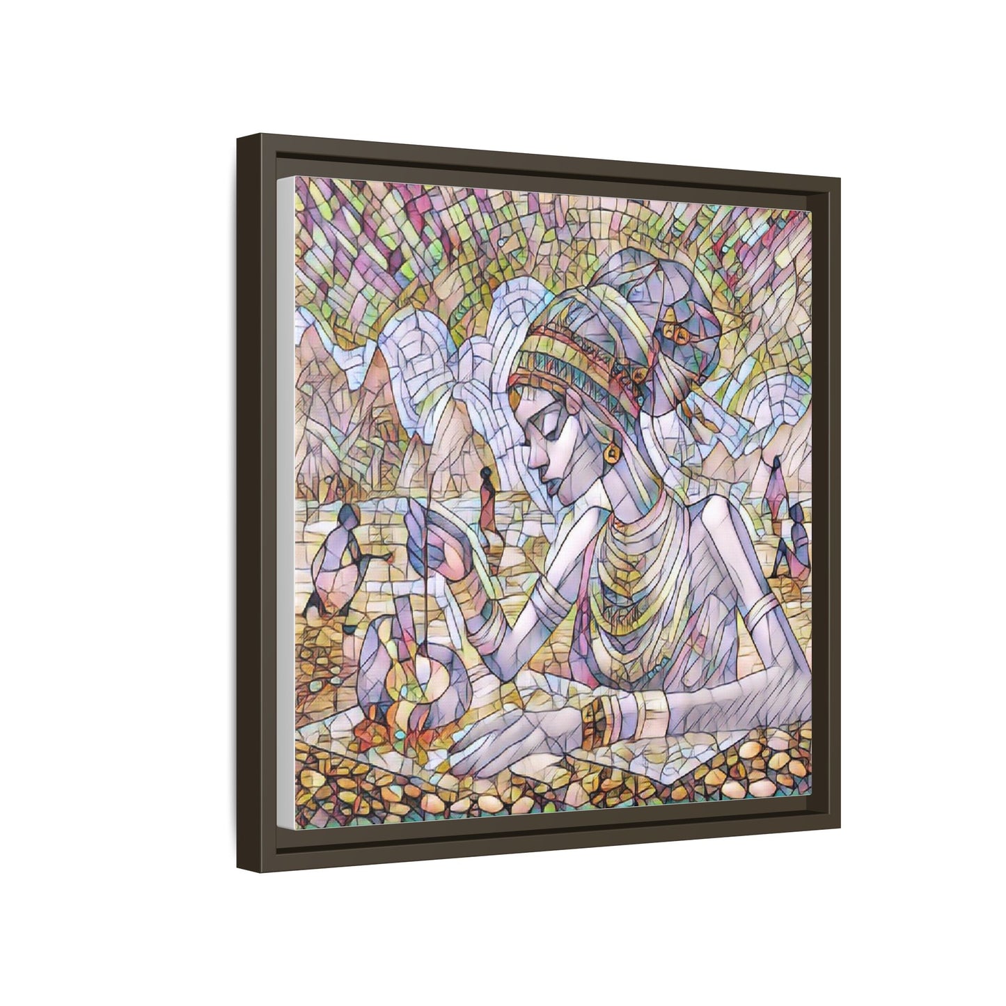 Framed Matte Canvas Art — Mosaic-Inspired Egyptian Woman Illustration
